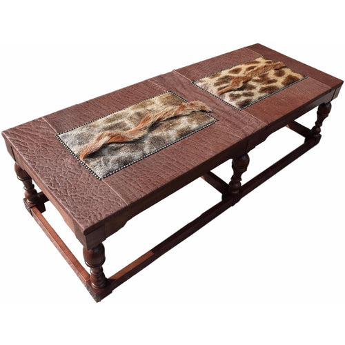 CUSTOMERS OWN MATERIAL -  Elephant Table With Giraffe inlay 66" x 24" - Trophy Room Collection 