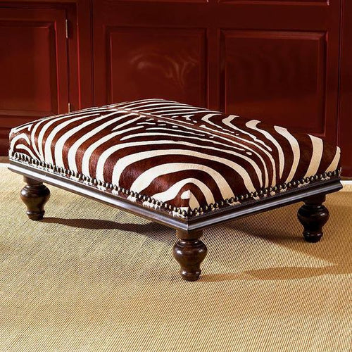 OTTOMAN - XL Stenciled Zebra W/ Crown Moulding - Trophy Room Collection 