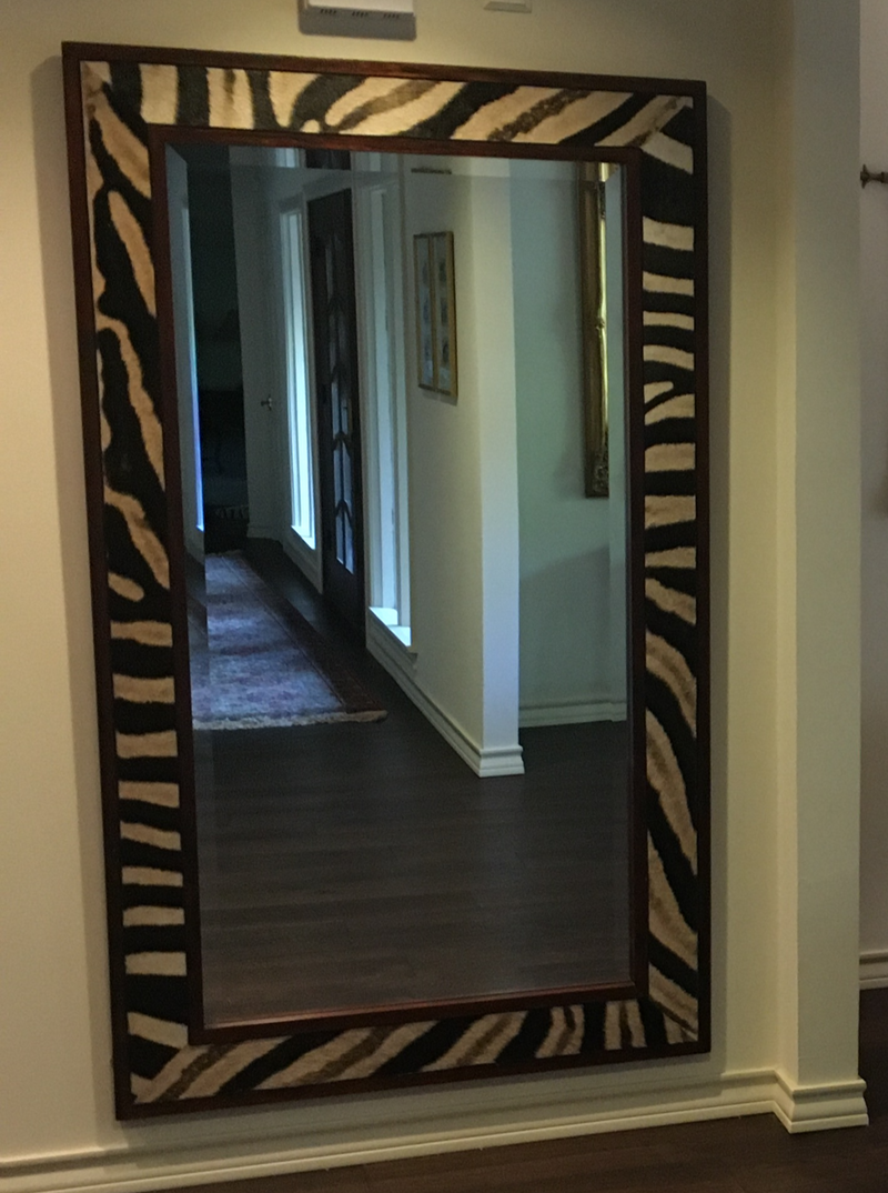 Zebra Floor Mirror with Zebra Skin Hide