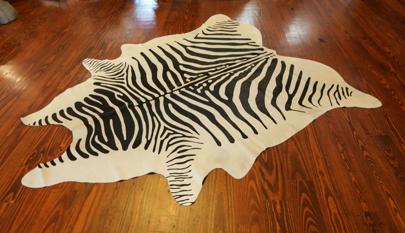 COWHIDE - Black On Cream Zebra Stencil - Trophy Room Collection 