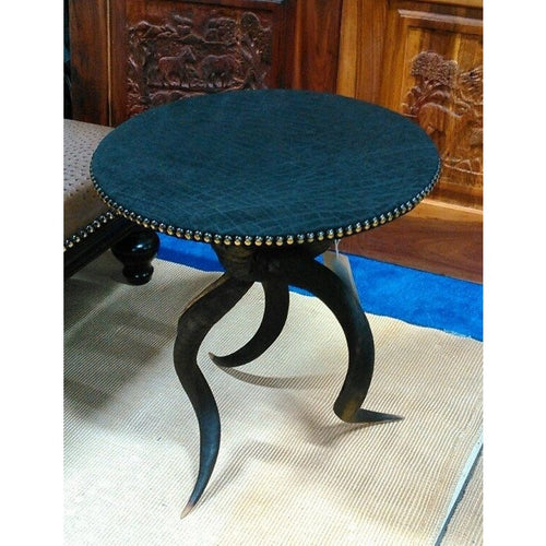 Kudu horn Table- Black Elephant leather - Trophy Room Collection 