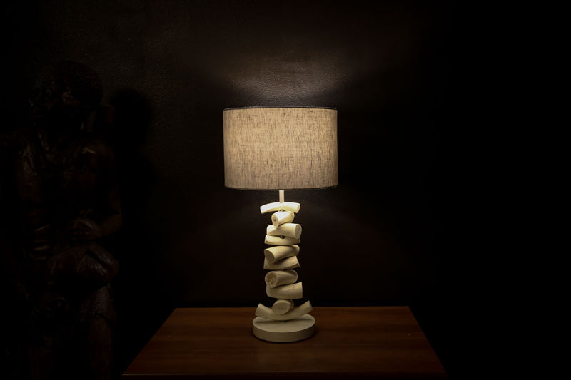 CLOSEOUT : Kudu Inner Horn Upright Piece Lamp &  linen Shade - Trophy Room Collection 