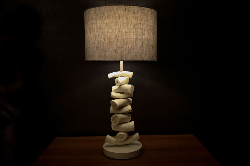 CLOSEOUT : Kudu Inner Horn Upright Piece Lamp &  linen Shade - Trophy Room Collection 