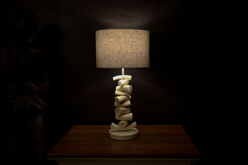 CLOSEOUT : Kudu Inner Horn Upright Piece Lamp &  linen Shade - Trophy Room Collection 