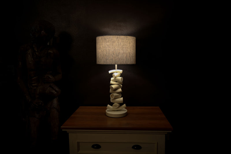 CLOSEOUT : Kudu Inner Horn Upright Piece Lamp &  linen Shade - Trophy Room Collection 