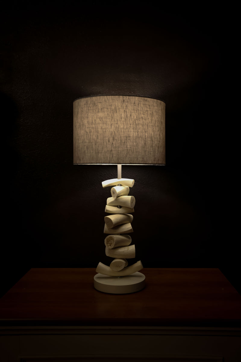 CLOSEOUT : Kudu Inner Horn Upright Piece Lamp &  linen Shade - Trophy Room Collection 