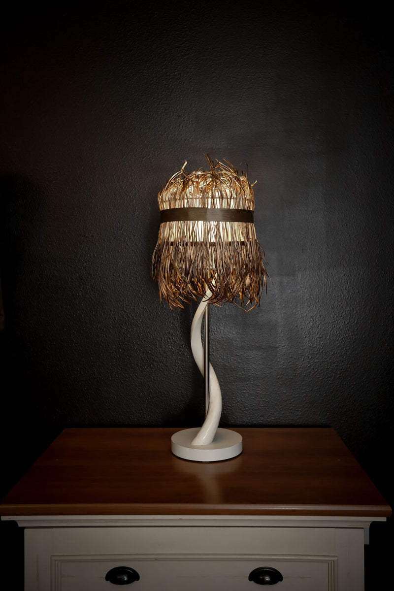 CLOSEOUT : Kudu Inner Horn Table lamp & gold splitgoose shade - Trophy Room Collection 