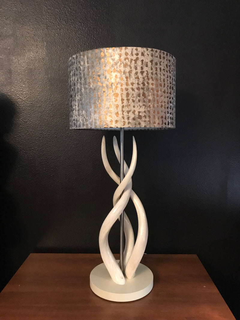 CLOSEOUT : Tripple Kudu Upright Twist lamp & gold Leopard Shade (2) - Trophy Room Collection 