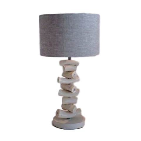 Kudu Inner Horn Upright Piece Lamp & Natural Two-tone linen Shade - Trophy Room Collection 