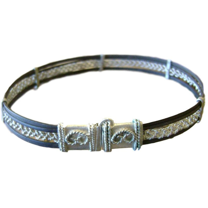 African Creative :: Gents Burnt Edges Silver And Elephant Hair Bangle
