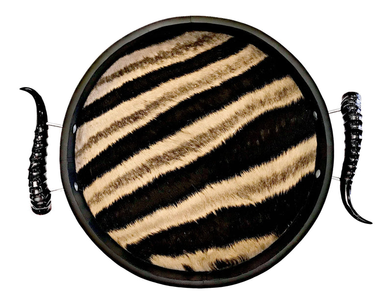 TC1 - Round Zebra Tray with Springbok Polished Horns - Trophy Room Collection 