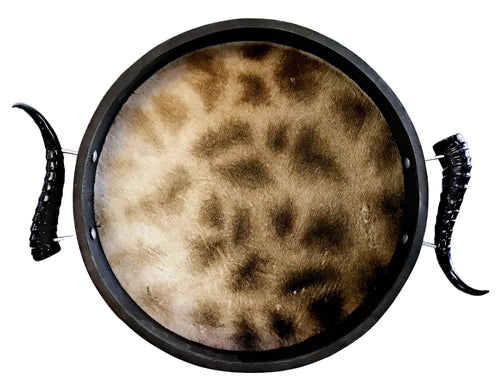 TC3- Round Giraffe Tray with Springbok Polished Horns - Trophy Room Collection 