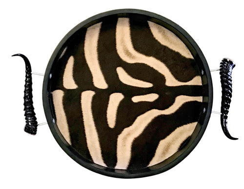 TC4 - Round Zebra Tray with Springbok Polished Horns - Trophy Room Collection 