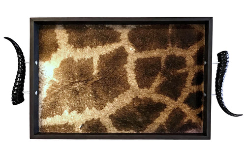 TS1 - Rectangular Giraffe Tray with Springbok Polished Horns - Trophy Room Collection 