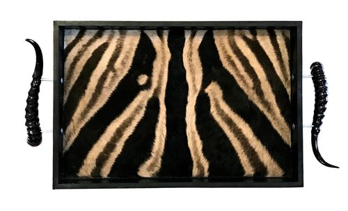 TS4 - Rectangular Zebra Tray with Springbok Polished Horns - Trophy Room Collection 