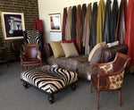 two giraffe chairs with zebra ottoman Biedermeier Giraffe Chair w/ Bovine Leather Trim - Trophy Room Collection