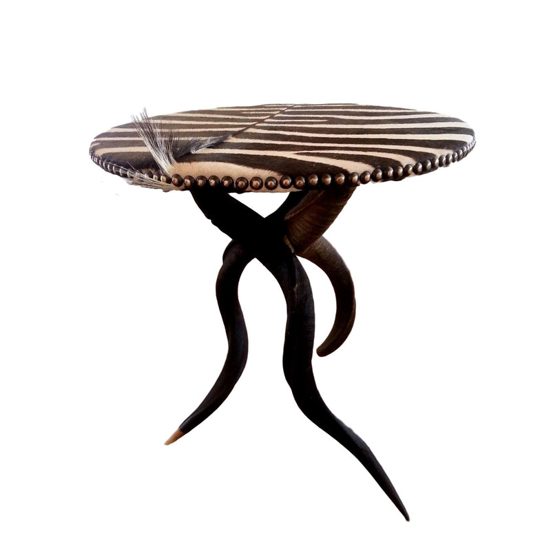 TRIPOD Table - Zebra Table Top with Natural Kudu Base - Trophy Room Collection 