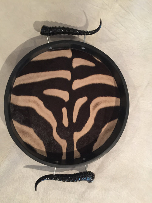 Zebra Tray with Springbok Polished Horns - Trophy Room Collection 