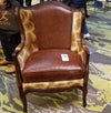 Wing Back Chair in Giraffe & Bovine Leather - Trophy Room Collection 