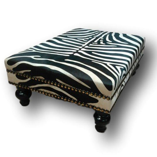 OTTOMAN - XL Stenciled Zebra W/ Double Nail Head Trim - Trophy Room Collection 