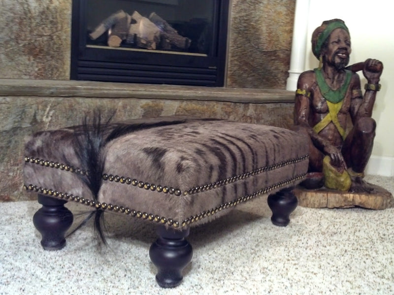 OTTOMAN - Wildebeest with Double Nailhead - Trophy Room Collection 