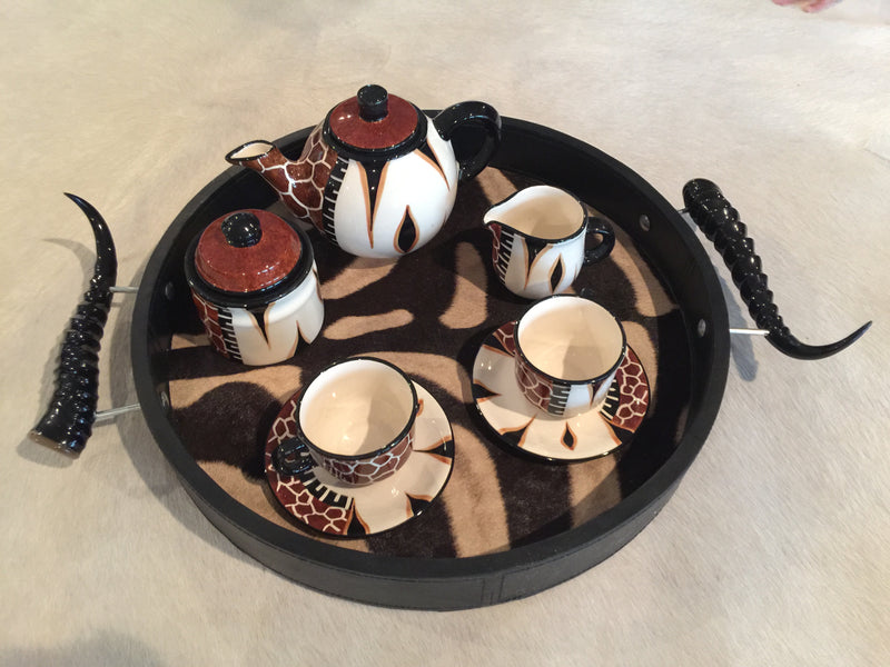 Zebra Tray with Springbok Polished Horns - Trophy Room Collection 